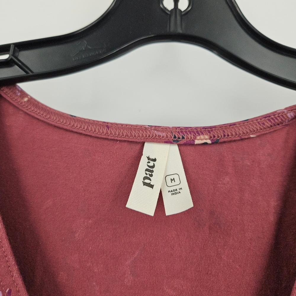 Pact Fit & Flare Crossover Dress Maroon Floral Short Sleeve Faux Wrap Mini Sz M - Picture 5 of 11